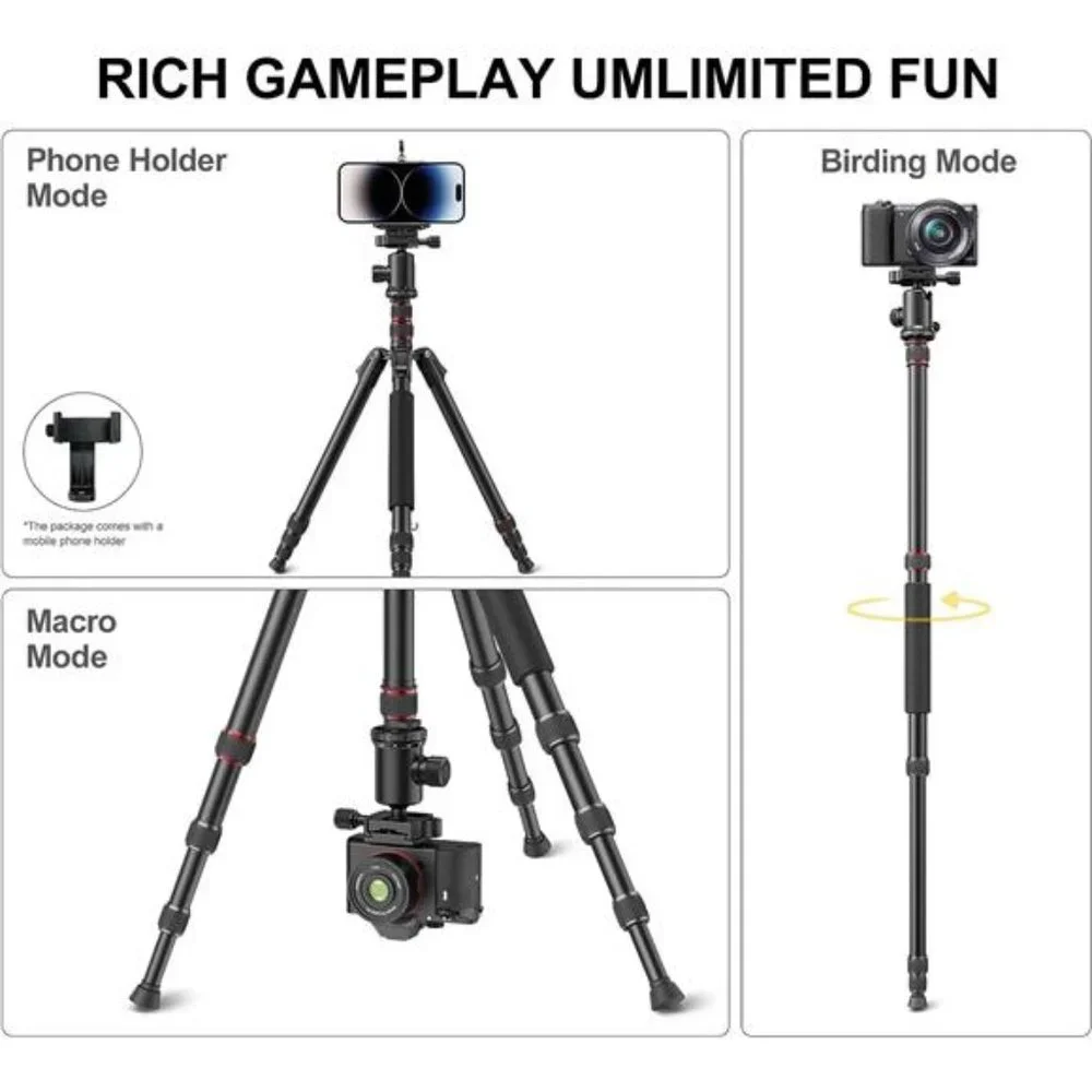78-Inch Camera Tripod with 360° Ball Head - Aluminum (20lbs Load, Includes Bag)